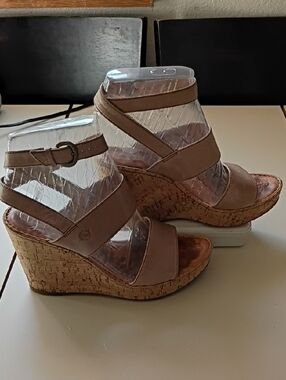 Women’s Neutral Cork Wedge Sandals with Ankle Strap